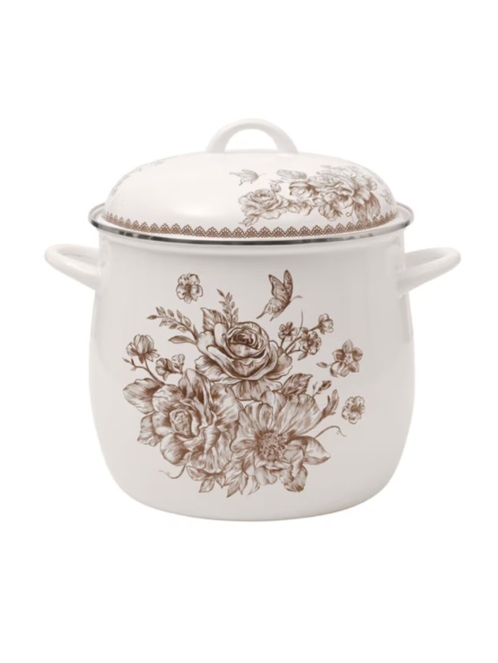 The Pioneer Woman Home Brown Agatha 12 Qt Classic Enamel on Steel Stock Lid Pot